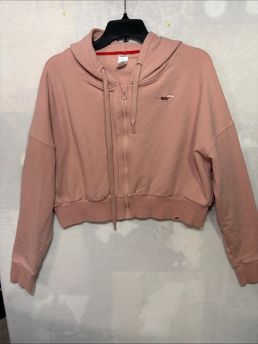 Kadyluxe SMU MUSTANGS Cropped Dusty Pink Zip-Front Hooded Sweatshirt Medium